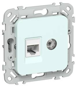 ТВ-розетка+Ethernet RJ45 IEK Flite FI-AK22-1-K94 холодный лед