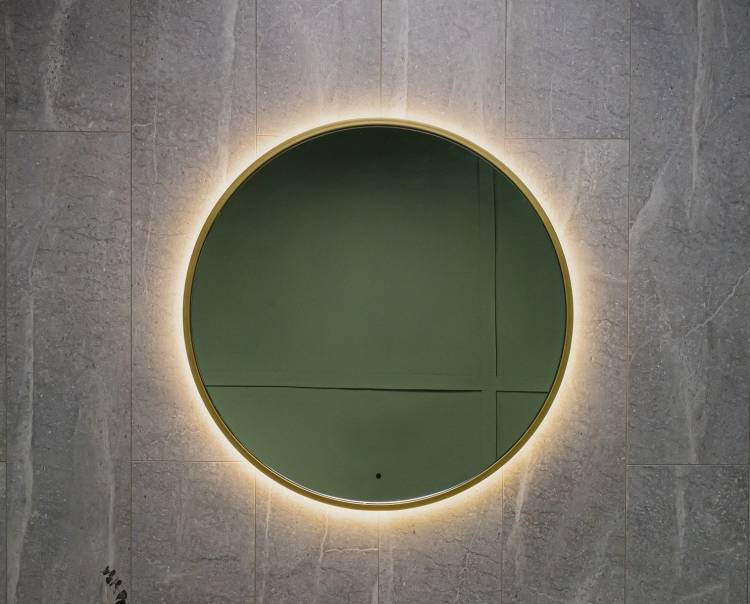 Зеркало Art&Max Asti AM-Ast-800-DS-FNC-Gold с подсветкой, Золотое, 80x80