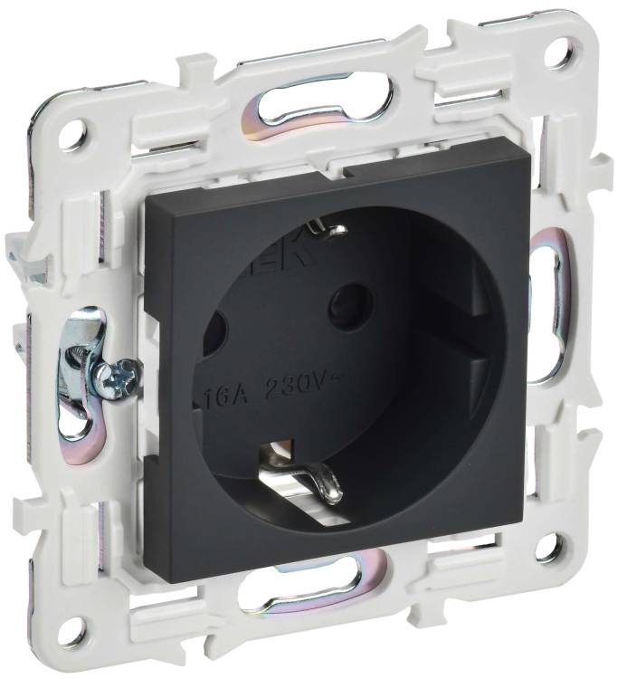 Розетка 1-местная с заземлением и шторками IEK Skandy SK-R14-16-1-K53 графит