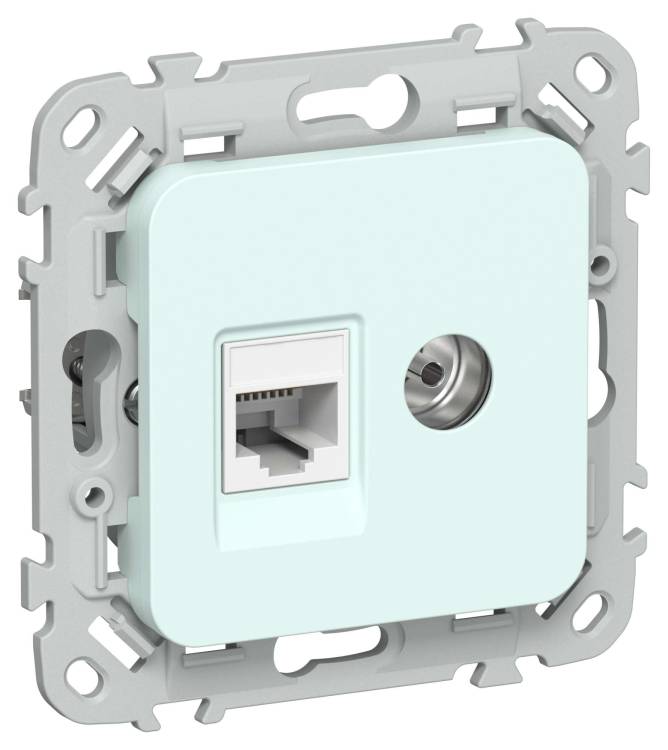 ТВ-розетка+Ethernet RJ45 IEK Flite FI-AK22-1-K94 холодный лед