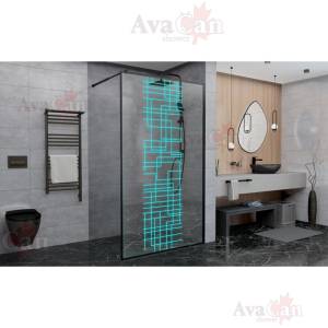 Душевая перегородка AvaCan LB100 профиль черный, стекло прозрачное, с рисунком, 100x200