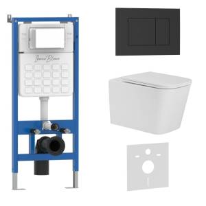 Комплект Iberica Blanca Toledo Alto IB001.TLA.231.851 унитаз безободковый, белый, сиденье микролифт, клавиша смыва черный матовый