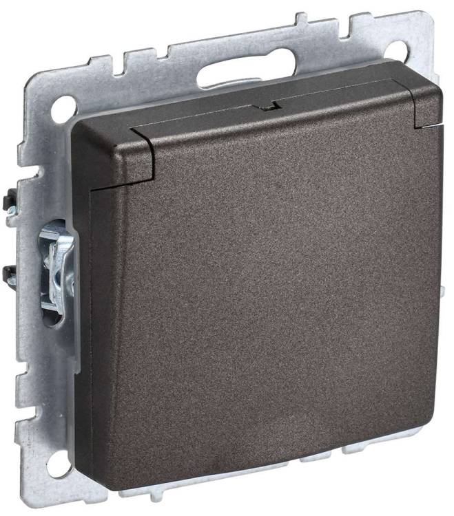 Розетка 1-местная с заземлением, шторками и крышкой IEK Brite BR-R16-16-K45 темная бронза