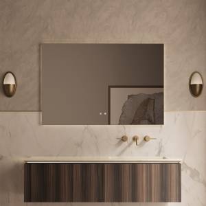 Тумба с раковиной Vincea Luxe 1400 2 выкатных ящика, натуральный орех, раковина правая, бежевая