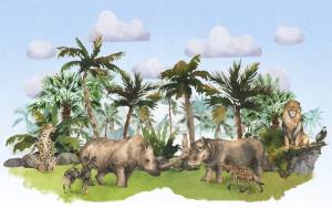 3D Фотообои Artegrafico «Животные на фоне гор в тропиках на голубом» NKID-021 канвас