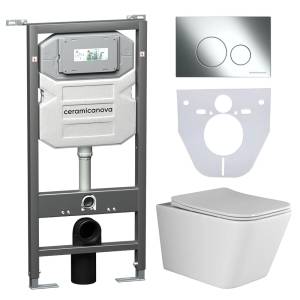 Комплект Унитаз подвесной Ceramica Nova Metric CN3007 + Система инсталляции Envision CN1001CH с кнопкой смыва хром и шумоизоляционной панелью CN1000