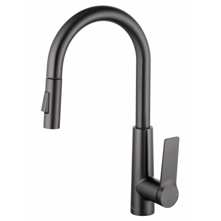 Смеситель для кухни Wonzon & Woghand WW-A20782-BGG с выдвижным изливом, темный графит