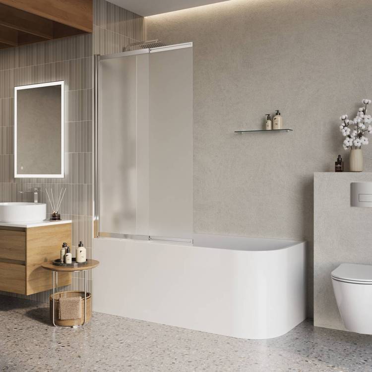 Шторка на ванну Belbagno LUCE-VF-11-90/145-P-Cr профиль хром, стекло матовое, 90x145