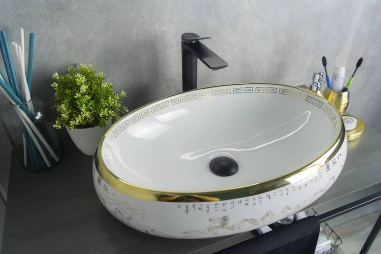 Раковина Gid Lago Nc472 52222 белая с золотом, 60x41x15