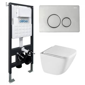 Унитаз с инсталляцией Abber Rechteck AC1220TC-AC0105-AC0121 безободковый, сиденье микролифт, кнопка хром глянцевый
