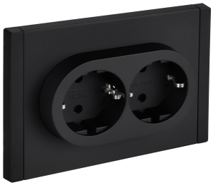 Розетка 2-местная с заземлением и шторками IEK Forte&Piano FP-R24-16-1-M-K02 черный
