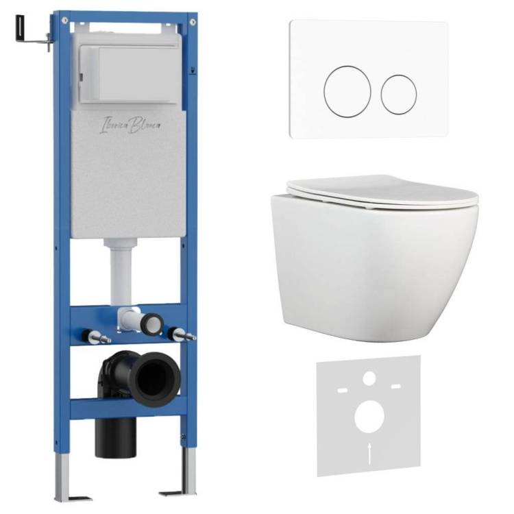 Комплект Iberica Blanca Bilbao Alto IB.001M.BLA.231.811 унитаз безободковый, белый, сиденье микролифт, клавиша смыва белый матовый