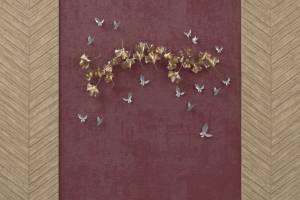 3D Фотообои Artegrafico «Серебряные птички над золотыми зонтиками» OP-020 акварель