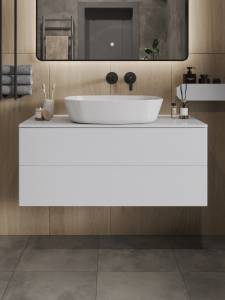 Тумба с раковиной Orange Отто Ot-100TuMDF+B08-500W белая глянцевая, 100 см