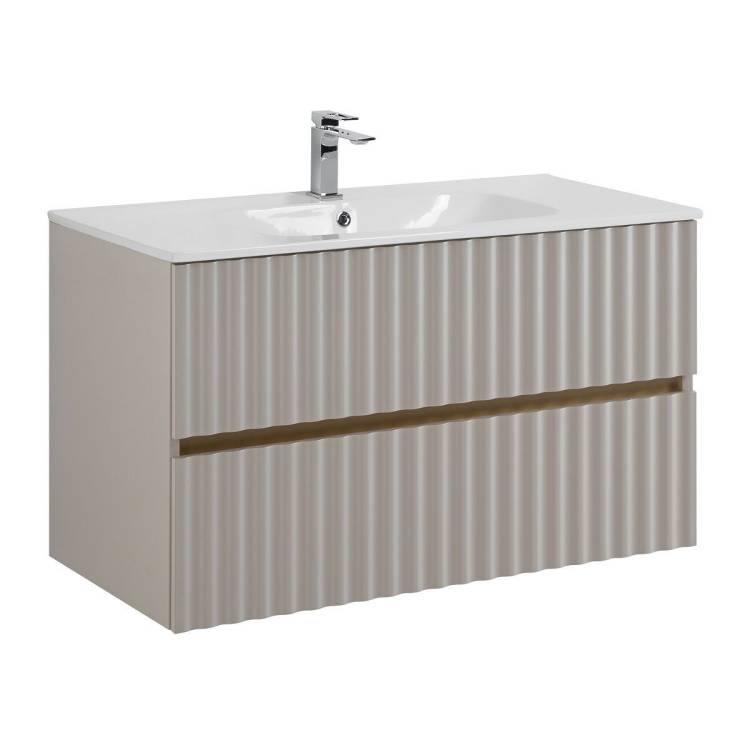 Тумба с раковиной Art&Max Elegant с подсветкой ручек, Светло-серый матовый, 58.5x100