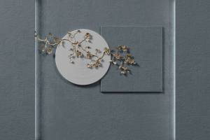 3D Фотообои Artegrafico «Золотая ветвь на объемных фигурах» OP-018 песок