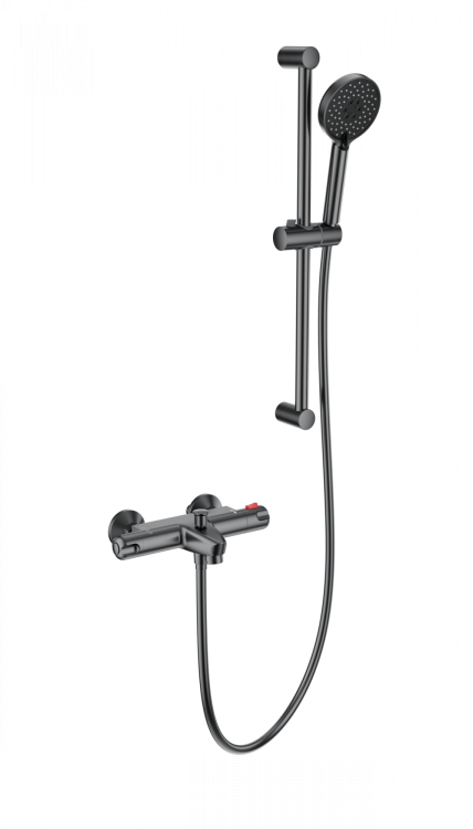 Смеситель для ванны Wonzon & Woghand WW-C2001-A-BGG с душем и термостатом, темный графит