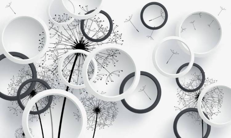 3D Фотообои Artegrafico «Черно-белая объемная композиция с одуванчиками» GM-179 канвас