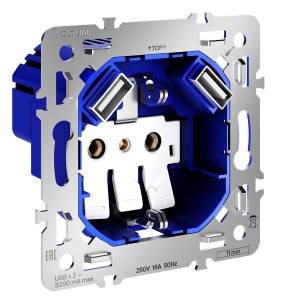 Механизм розетки 1-местной с заземлением, шторками и USB Type A+A Voltum S70 VLS0404M