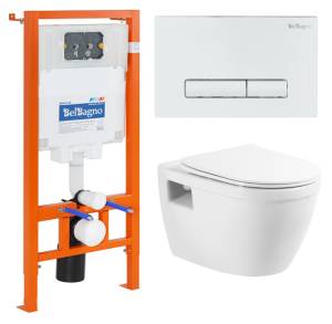 Комплект Унитаз подвесной BelBagno Loto BB070CHR/SC + Система инсталляции для унитазов BelBagno BB002-80  с кнопкой смыва BB018-GV-BI