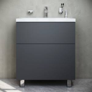 Тумба с раковиной AM.PM Gem 75 графит матовый, напольная, с 2 ящиками