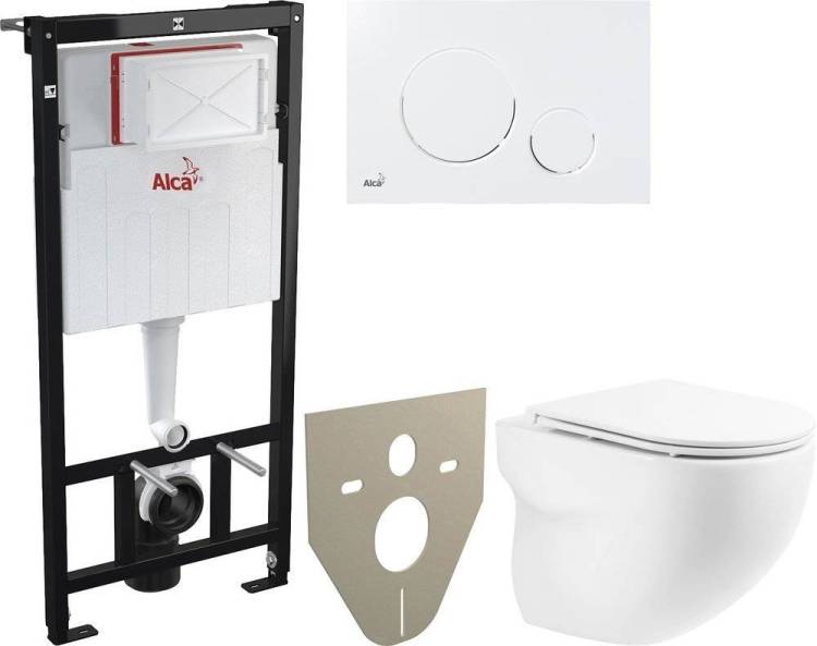 Комплект  Унитаз подвесной BelBagno Onda BB066CHR с крышкой + Система инсталляции AlcaPlast AM101/1120-001 + Кнопка смыва AlcaPlast THIN M670 белый + Шумоизоляционная панель