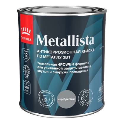 Краска по ржавчине Tikkivala Metallista глянцевая серебристая 0.8 л