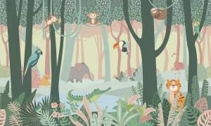 Бесшовные Eco обои Ortograf Little friends 34418 Жизнь в джунглях Ворс+ ОЕ+