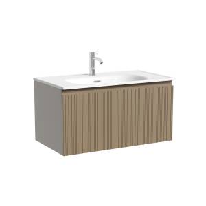 Тумба с раковиной Sancos Code подвесная, 80x46x42, с одним ящиком оснащенным доводчиками, Серо - бежевый