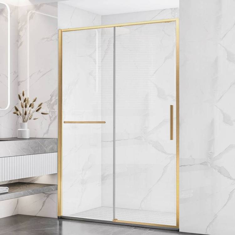 Душевая дверь в нишу Vincea Slim Soft VDS-1SS150CLG профиль брашированное золото, стекло прозрачное, 1500