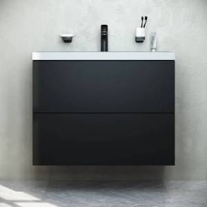 Тумба с раковиной AM.PM Gem 75 черная матовая, подвесная, с 2 ящиками, с белой раковиной