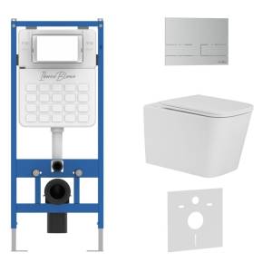 Унитаз с инсталляцией Iberica Blanca Toledo Alto IB001.TLA.231.1601 безободковый, с крышкой-сиденьем микролифт, с кнопкой матовый хром