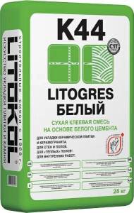 Клей Litokol Litogres K44 БЕЛЫЙ для стеклянной мозаики, керамической плитки и керамогранита до 90х60 25 кг