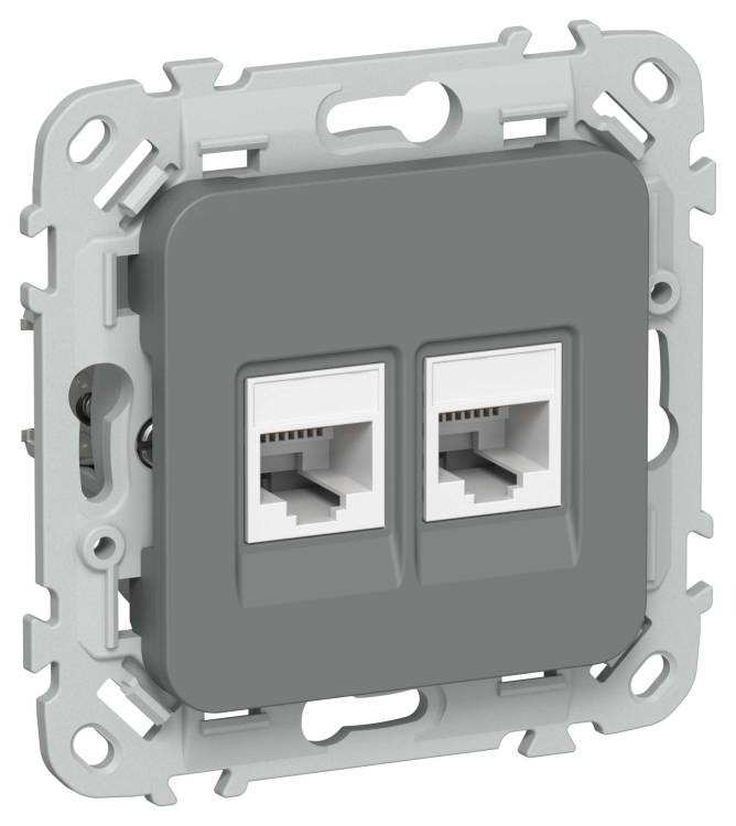 Розетка телефонная RJ11+Ethernet RJ45 IEK Flite FI-KT22-1-K80 мокрый асфальт