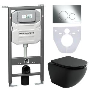 Комплект Унитаз подвесной Ceramica Nova Metropol CN4002MB + Система инсталляции Envision CN1001CH с кнопкой смыва хром и шумоизоляционной панелью CN1000