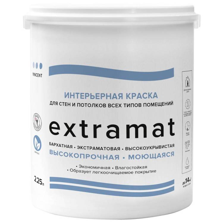 Краска акрилатная для внутренних работ Vincent Extramat экстраматовая база C 2.25 л
