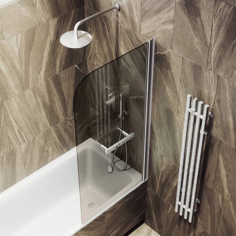 Шторка на ванну MaybahGlass MGV-783-5 70x140, поворотная, стекло бронза 6 мм, профиль хром матовый, с полотенцедержателем