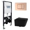 Комплект Abber Rechteck AC1201MB-AC0105-AC0120RG унитаз подвесной, безободковый, сиденье микролифт, черный матовый, кнопка золото розовое