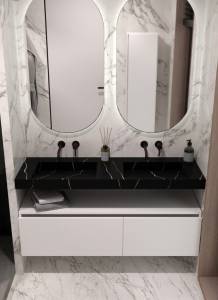 Раковина-столешница Armadi Art Flat 859-140-NM моноблок Nero Marquina 1410x452x80 2 чаши
