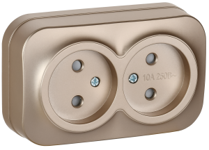 Розетка 2-местная с защитными шторками IEK Glory ERH23-K37M-10 шампань матовый