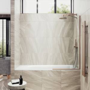 Шторка на ванну MaybahGlass MGV-126-2у стекло прозрачное, профиль бронза, 1400x440