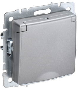 Розетка 1-местная с заземлением, шторками и крышкой IEK Brite BR-R16-16-44-K47 алюминий
