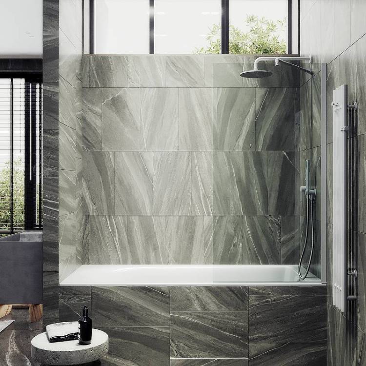 Шторка на ванну MaybahGlass MGV-62-1ш стекло прозрачное, профиль белый матовый, 1400x400