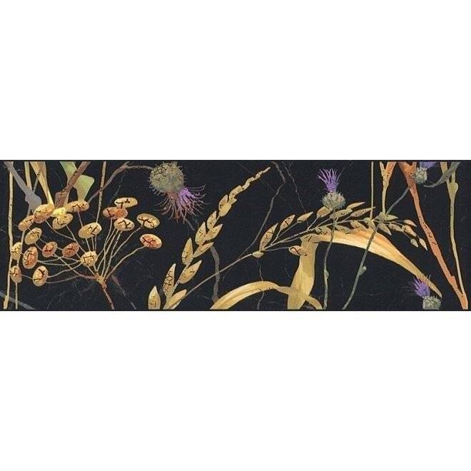 Бордюр Kerama Marazzi Астория SST/A03/12000R Птицы Черный Обрезной 8x25