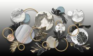 3D Фотообои Artegrafico «Золотые листья с мраморными кругами» JG-010 песок