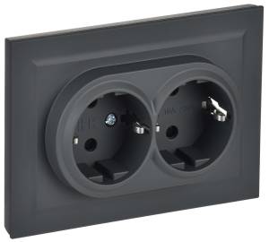Розетка 2-местная с заземлением и шторками IEK Brite BR-R24-16-K53-F графит