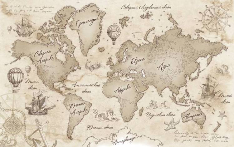 3D Фотообои Artegrafico «Эскизная карта мира в тёплых тонах» KID-030 канвас