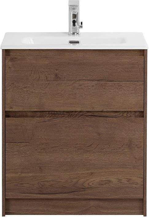 Тумба с раковиной Belbagno Kraft KRAFT-600-2C-PIA-RT 60x46x83 Rovere Tabacco напольная с фрезерованными ручками по всей длине фасада с двумя выкатными ящиками