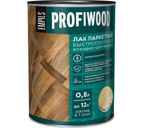 Лак паркетный быстросохнущий алкидно-уретановый Profiwood полуматовый 0.8 л