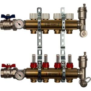 Коллектор Stout распределительный из латуни с расходомерами 1/3/4x4, SMB 0473 000004